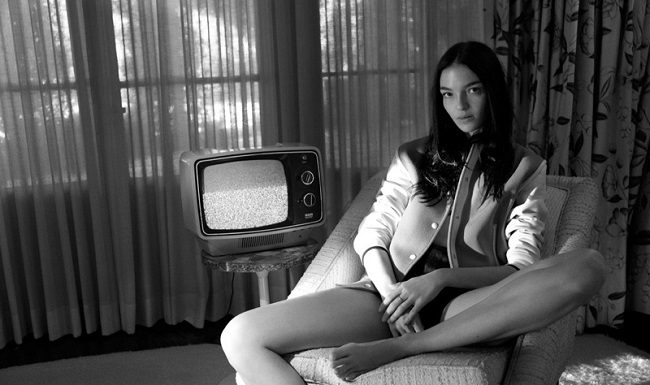 Rag & Bone Women’s Project – Mariacarla Boscono Project, Mariacarla Boscono models rag & bone Edith Varsity Jacket in Red/Ivory