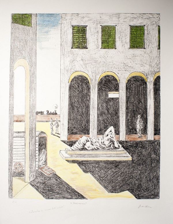 Giorgio de Chirico, Malinconia, 1972. Litografia colorata a mano dall'artista