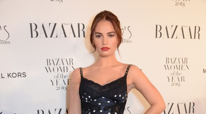 Lily James wears Burberry Lily James wearing Burberry SS19 to the Harpers Bazaar WOTYA in London