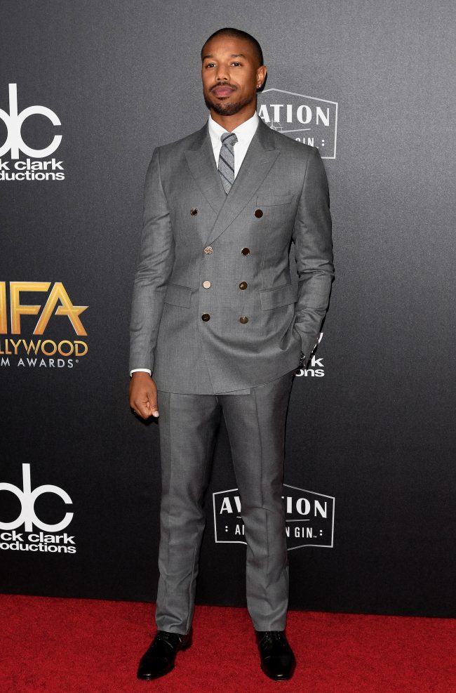 Michael B Jordan wearing Burberry to the Hollywood Film Awards