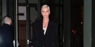 Charlize Theron Steps Out In White Lace Dress For The Late Show In NYC