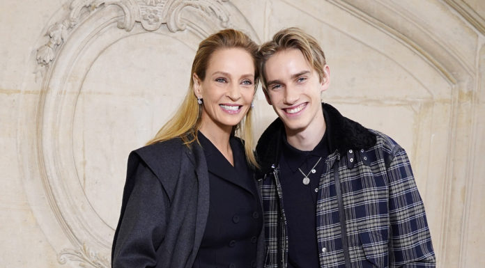 Uma Thurman and Levon Thurman Hawke attend the Dior Haute Couture SS20 show Uma Thurman & Levon Roan Thurman Hawke