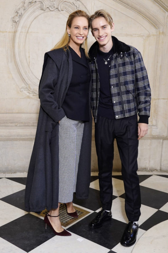 Uma Thurman and Levon Thurman Hawke attend the Dior Haute Couture SS20 show