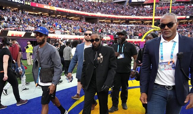 Kendrick Lamar Wears Custom Louis Vuitton for Super Bowl Halftime Show Kendrick Lamar wears Louis Vuitton while performing at the 2022 Super Bowl LVI Half Time Show.