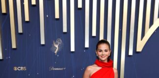 Selena Gomez wears custom Louis Vuitton to the 77th Primetime Emmy Awards