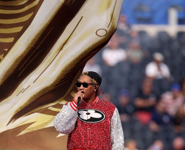 Future wears custom Louis Vuitton during the World Cup Opening Ceremony performance Future wears custom Louis Vuitton during the World Cup Opening Ceremony performance