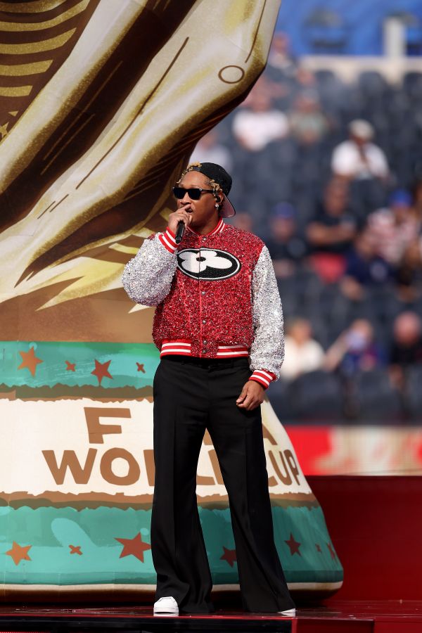 Future wears custom Louis Vuitton during the World Cup Opening Ceremony performance